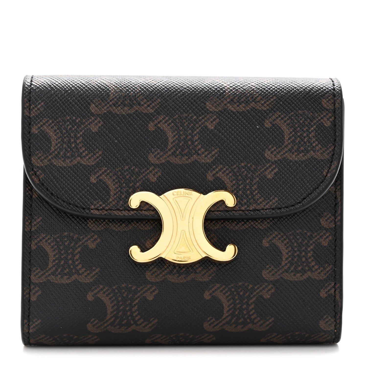 Celine Triomphe Canvas Small Triomphe Wallet Tan