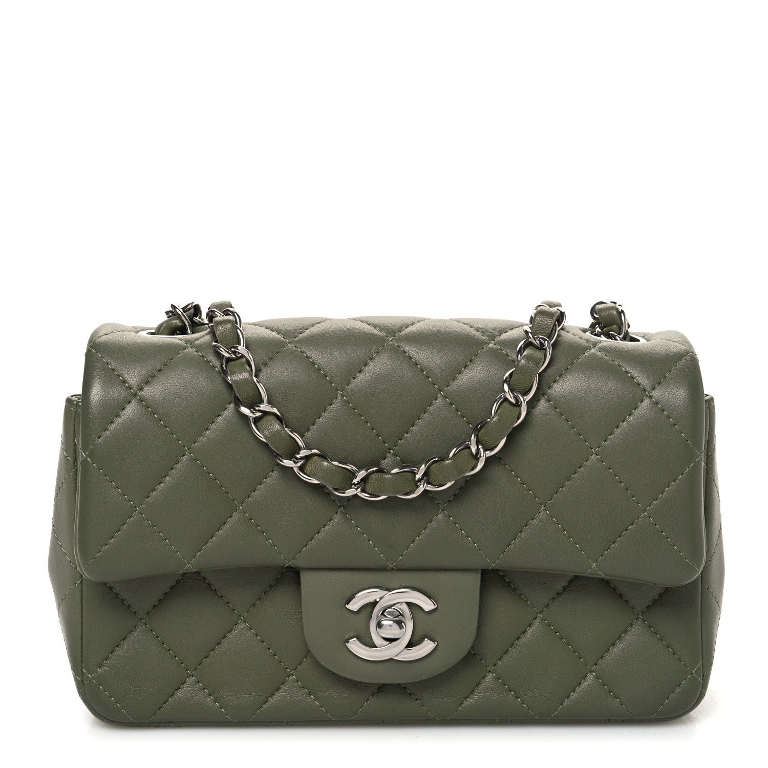 Chanel Lambskin Quilted Mini Rectangular Flap Green