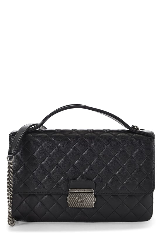 Black Goatskin 'CC' University Flap Bag