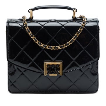 CC Quilted Patent Accordion Pushlock Top Handle Flap