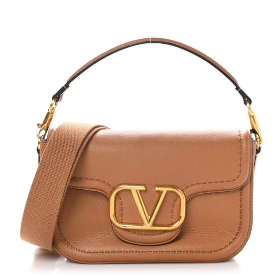 Valentino Garavani Soft Grainy Calfskin Alltime Shoulder Bag Almond Beige