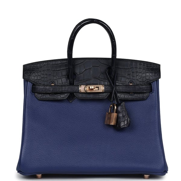 Hermes Hermes Birkin 25 Bleu Saphir Taurillion Novillo and Bleu Marine Matte Alligator Touch Rose Gold Hardware