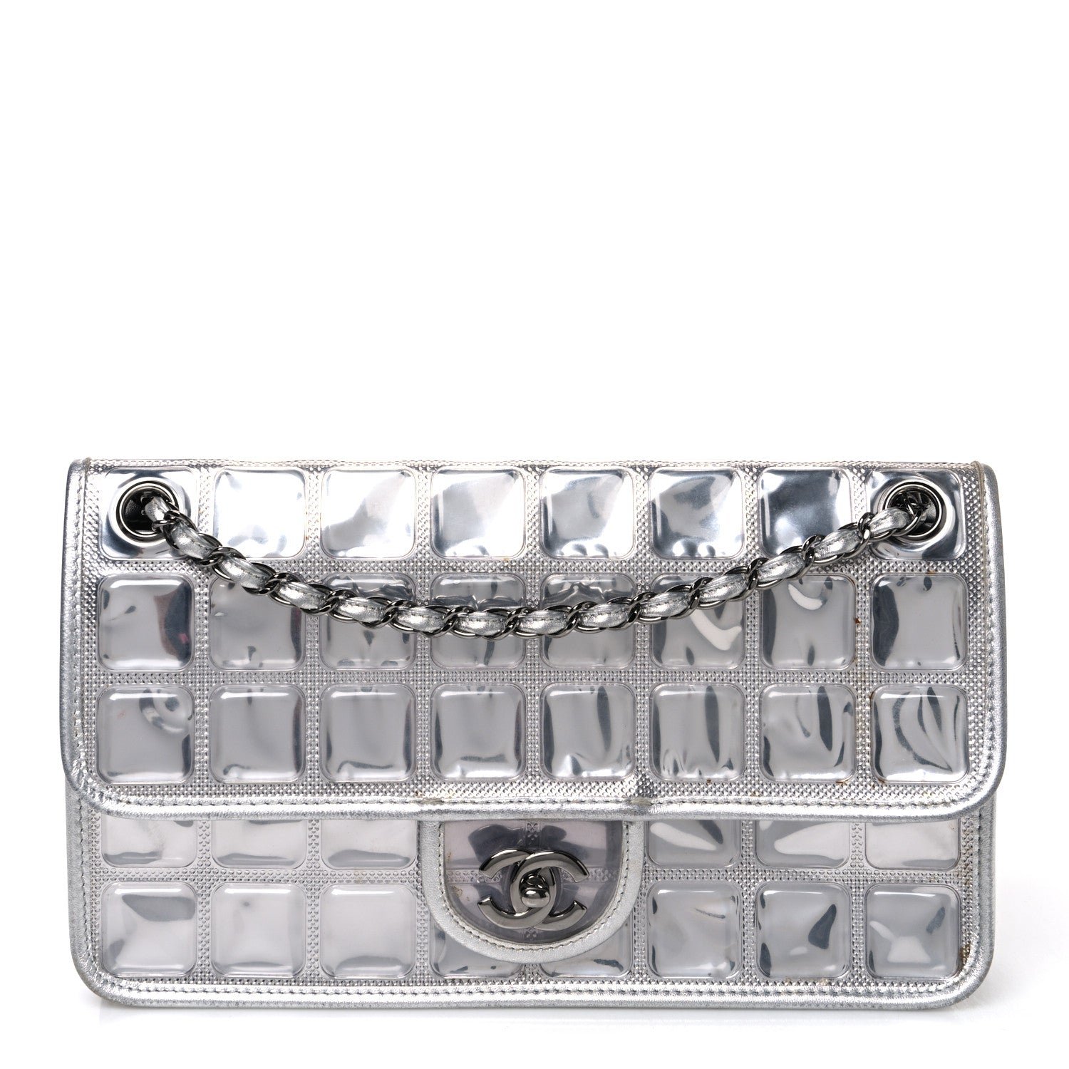 Chanel Vinyl Large Ice Cube Flap Silver