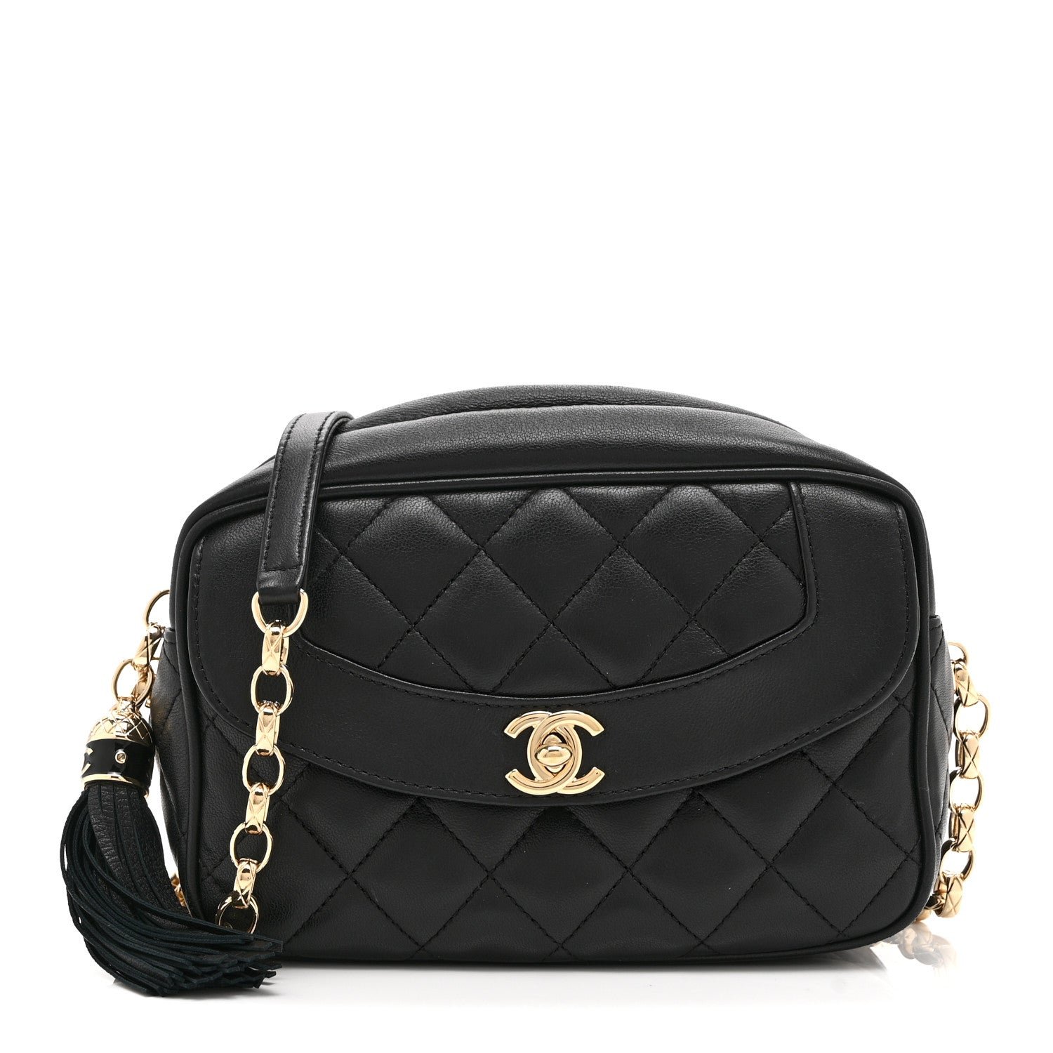 Chanel Lambskin Quilted Tassel Flap Camera Case Black