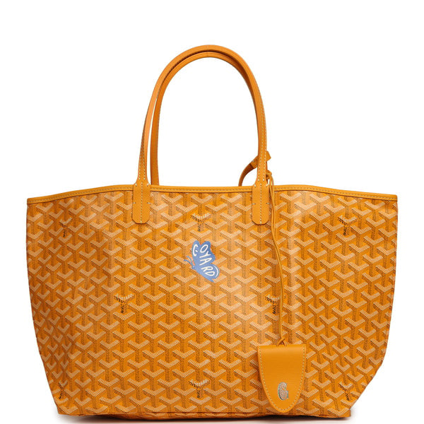 Goyard Goyard Goyardine Yellow Hand Painted "Butterfly" Saint Louis PM Tote Palladium Hardware