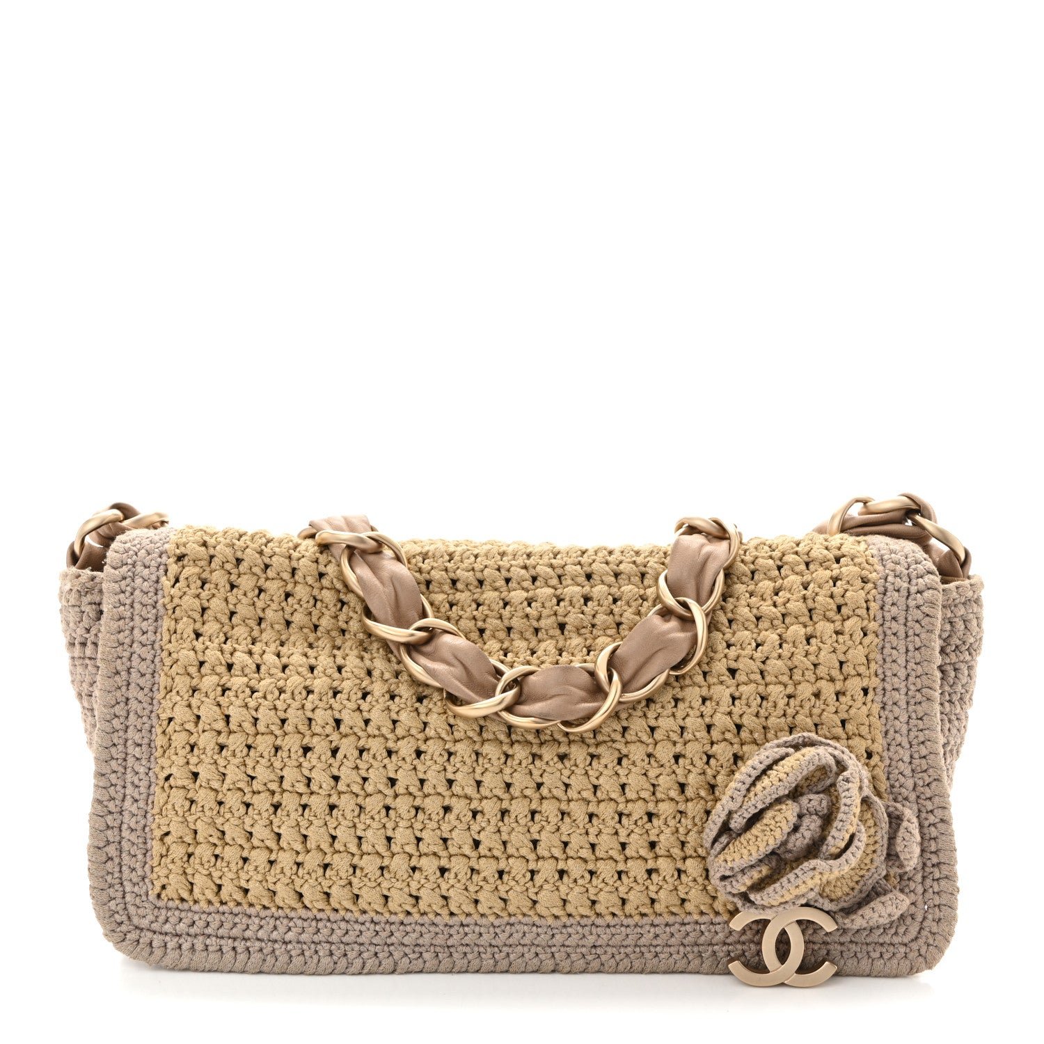 Chanel Crochet Camellia Flap Bag Beige