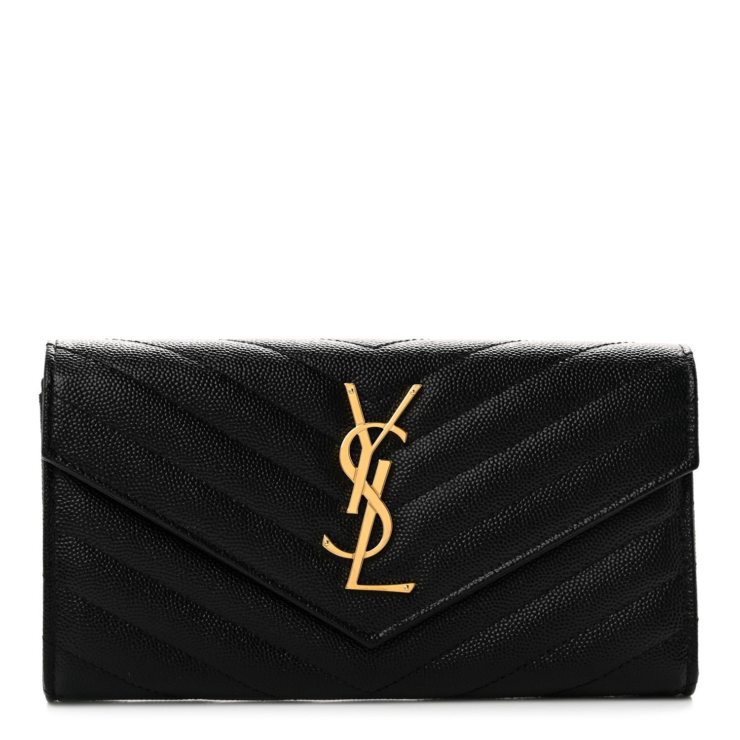 Saint Laurent Grain De Poudre Matelasse Chevron Monogram Flap Wallet Black