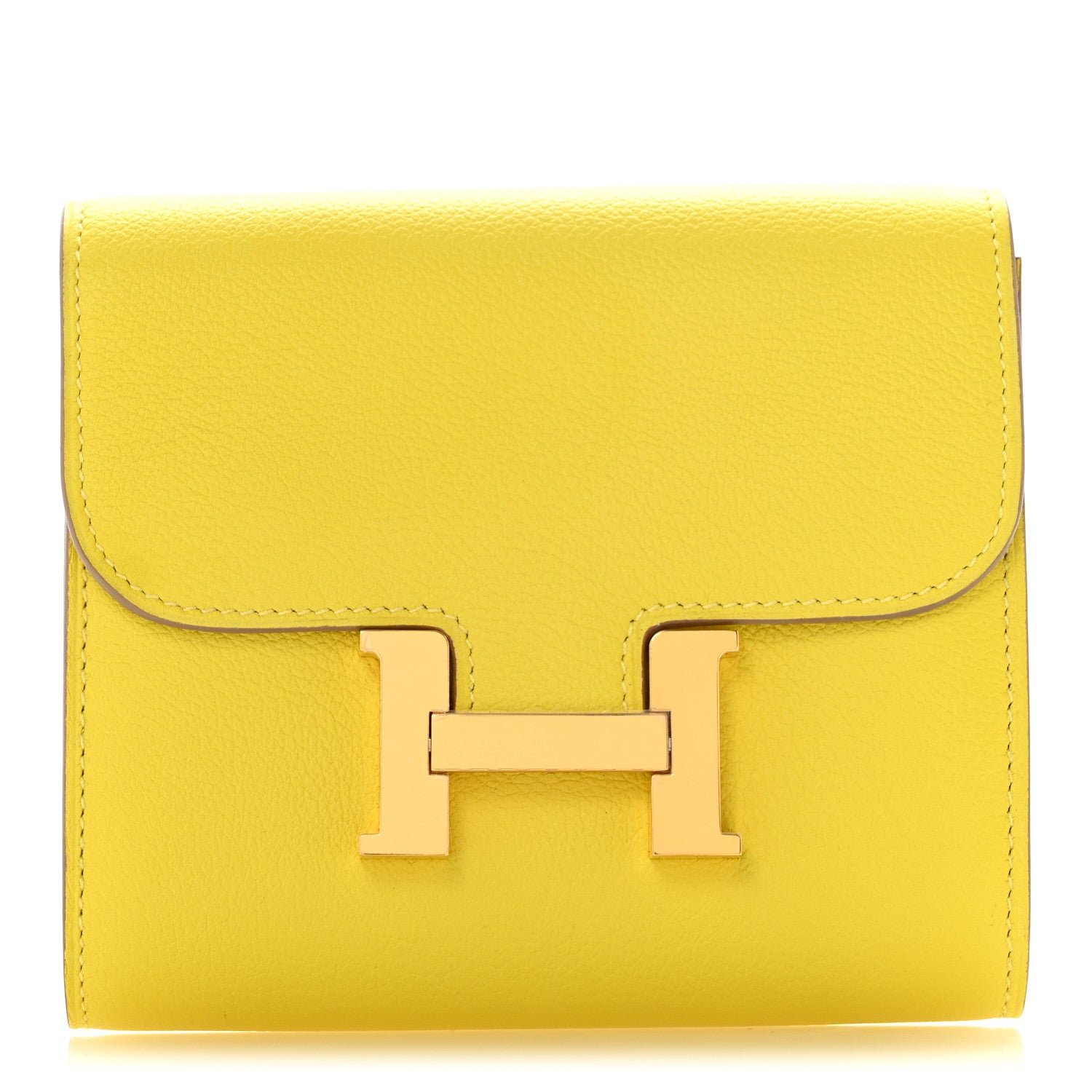 Hermes Evercolor Constance Compact Passant Wallet Lime