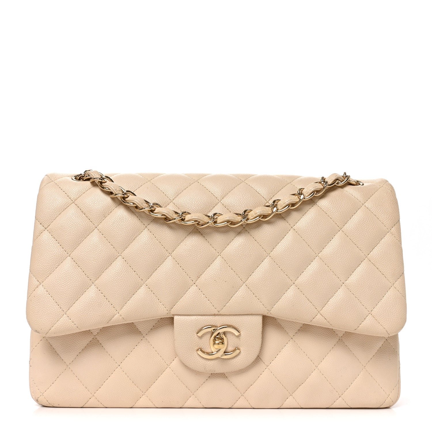 Chanel Caviar Quilted Jumbo Double Flap Beige Clair