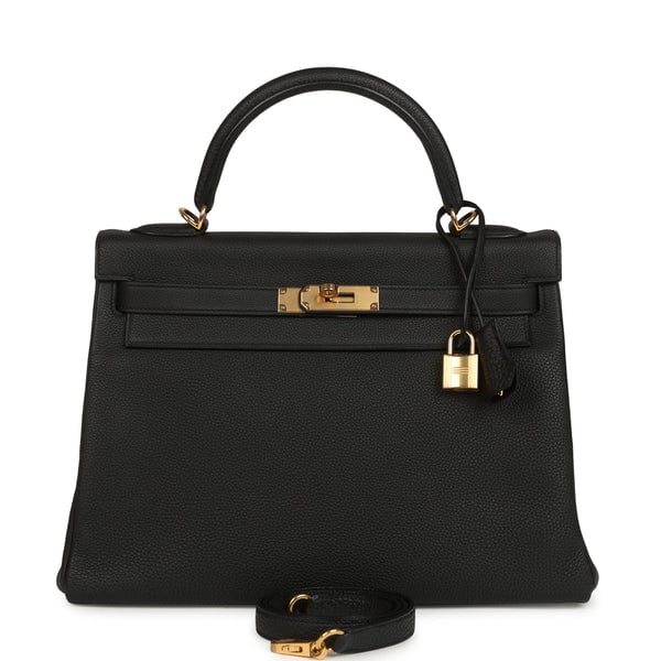 Hermes Pre-owned Hermes Kelly Retourne 32 Black Togo Gold Hardware