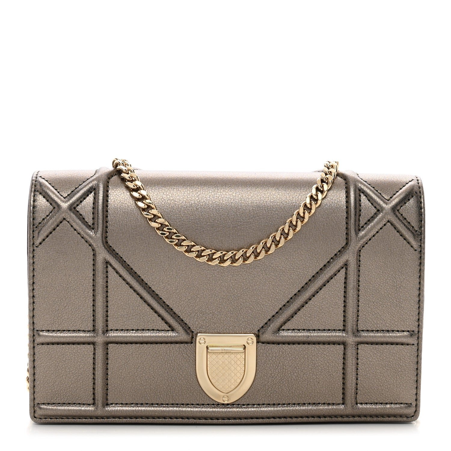 Dior Metallic Calfskin Diorama Wallet on Chain Pouch Black Gold