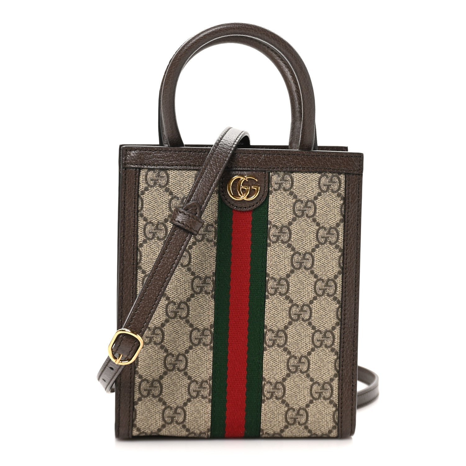 Gucci GG Supreme Monogram Textured Dollar Calfskin Web Super Mini Ophidia Mini Tote Bag Beige Ebony New Acero