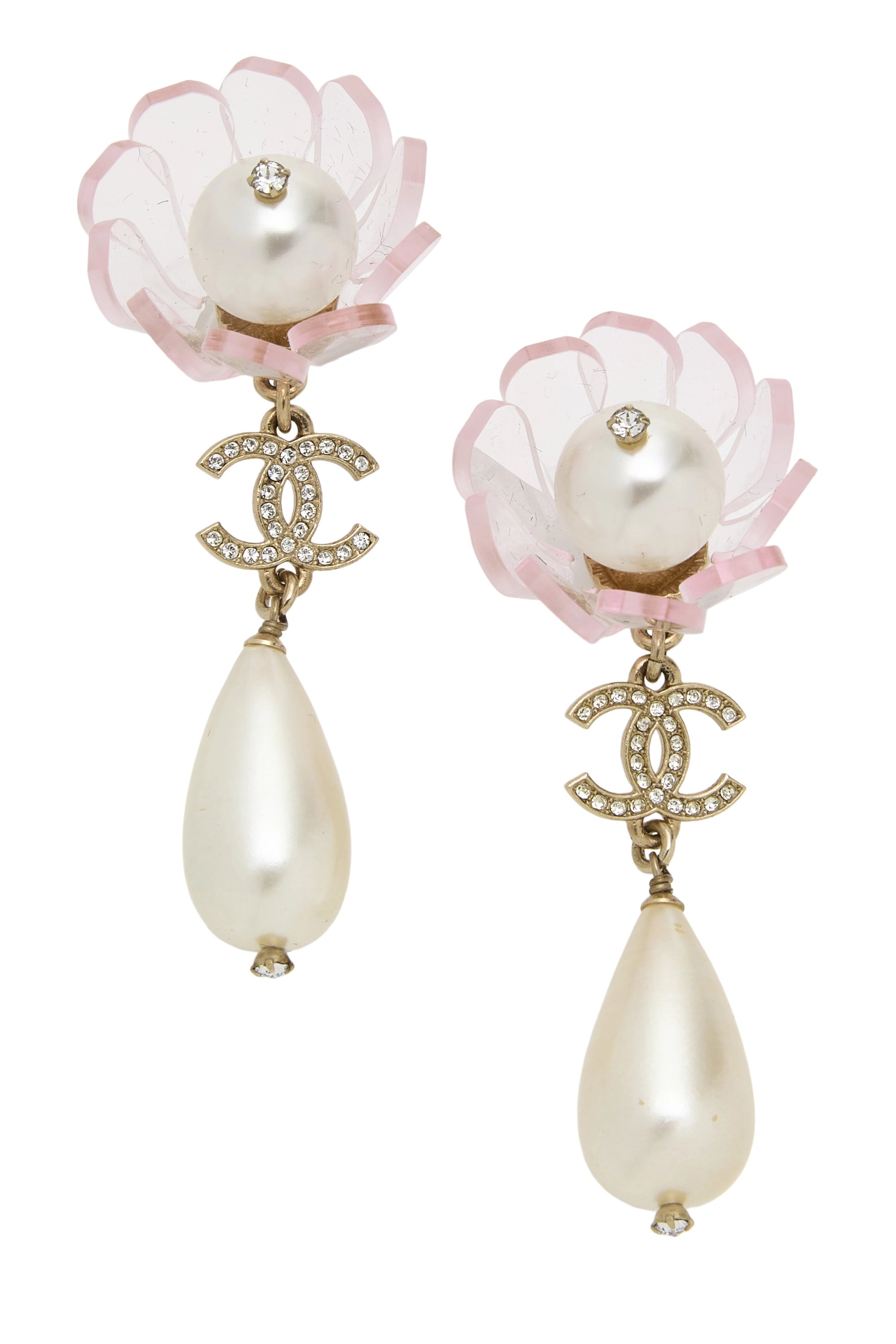 Gold 'CC' Flower Earrings