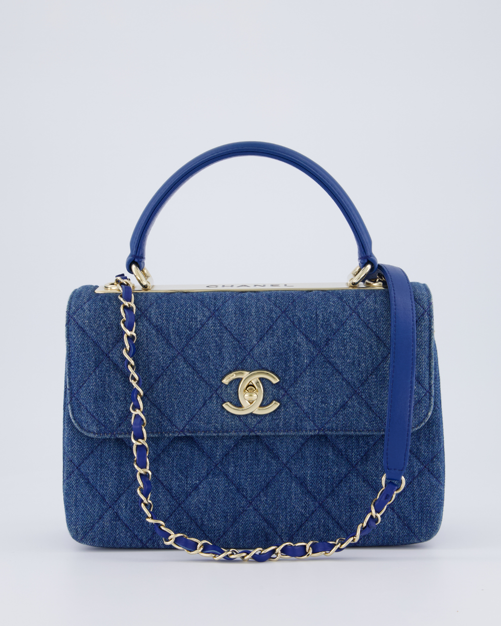 Chanel Small Denim Quilted Trendy Bag with Champagne Gold Hardware