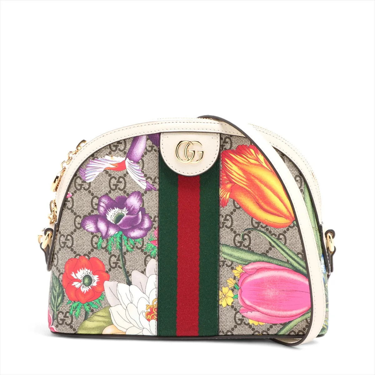 Gucci GG flora Ophidia PVC & leather Shoulder bag Beige x white 499621