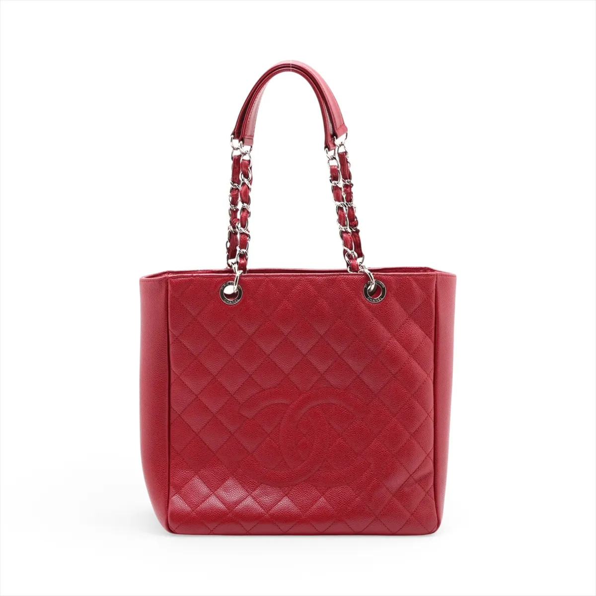 Chanel Matelasse Caviar Skin Chain Tote Bag Red Silver Metal Fittings 17XXXXXX