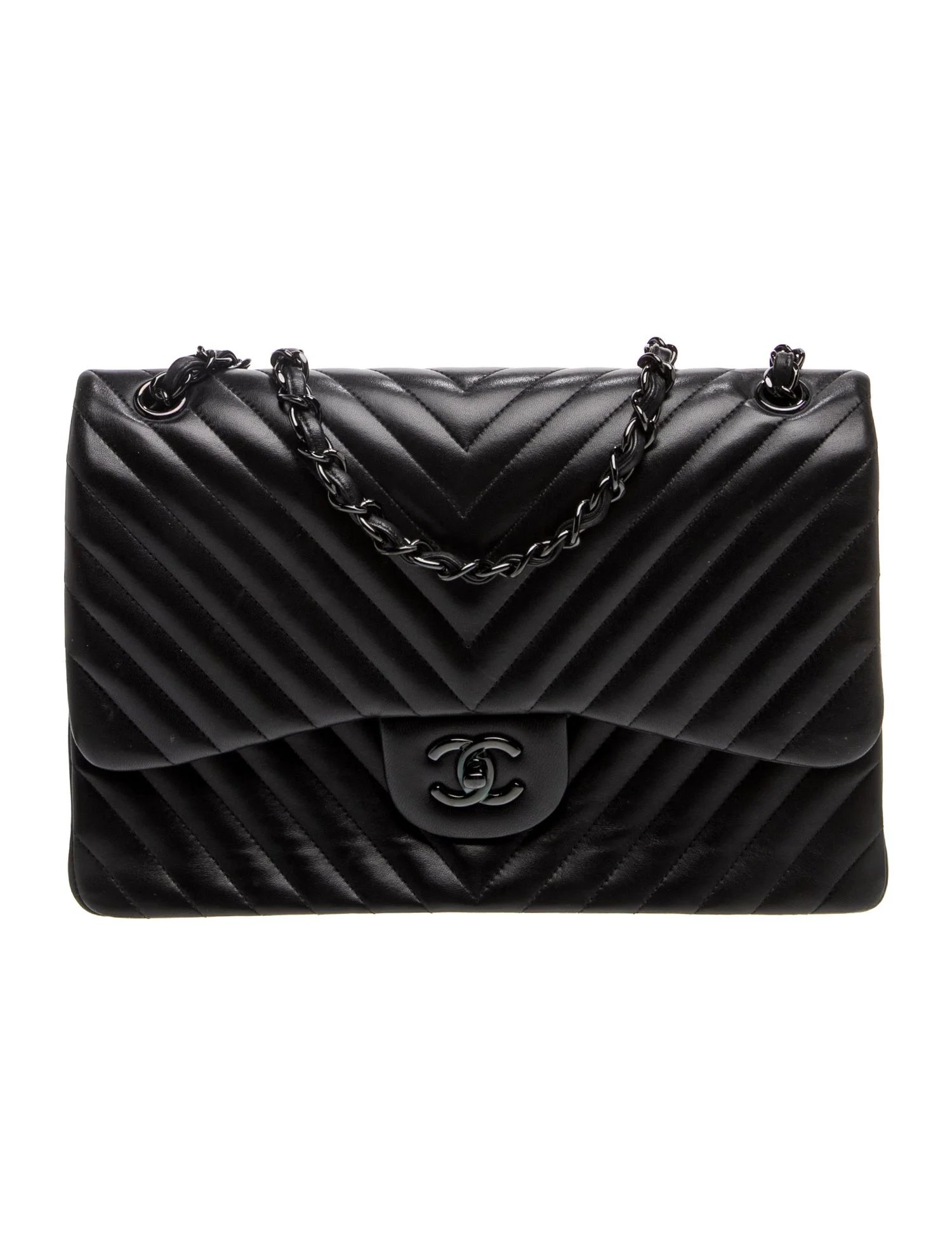 Chevron So Black Jumbo Double Flap Bag