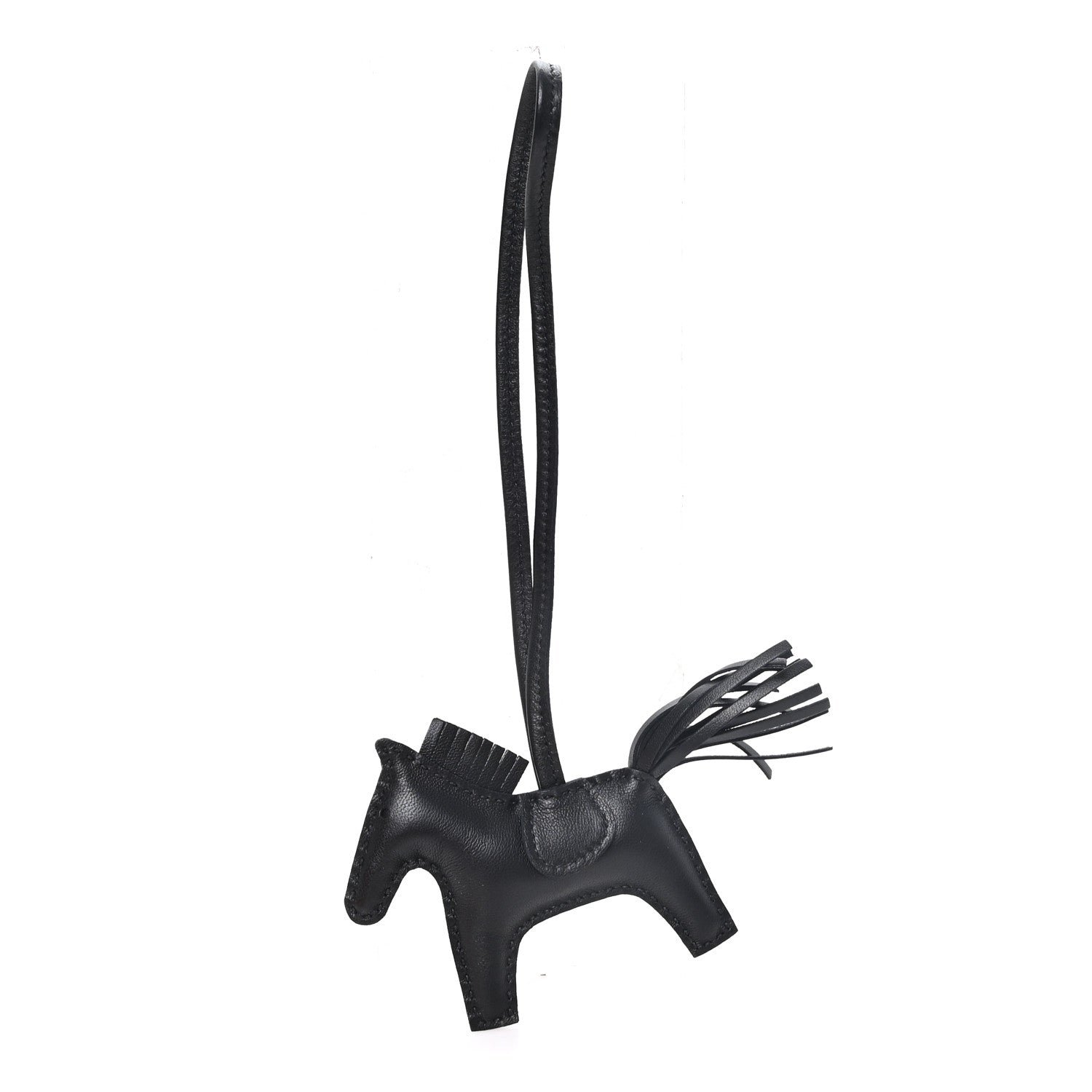 Hermes Milo Lambskin Grigri Rodeo Horse Bag Charm PM So Black