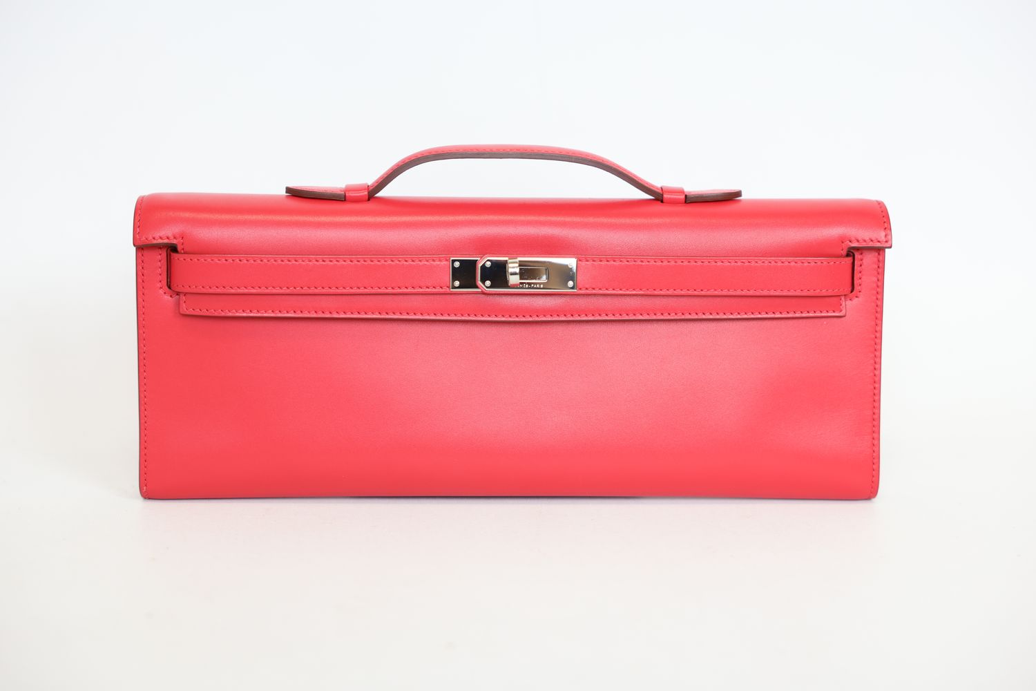 Hermes Kelly Cut Clutch Bag, Rubis Pink Swift Leather and Palladium Hardware, N in Square 2010 Stamp, Preowned in Dustbag WA001