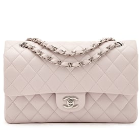 Chanel Pale Pink Quilted Lambskin Medium Double Flap Bag Silver Hardware, 2022-2023