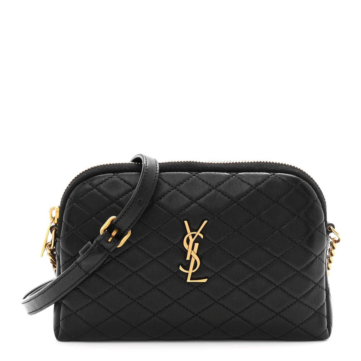 Saint Laurent Lambskin Quilted Gaby Zipped Pouch Black