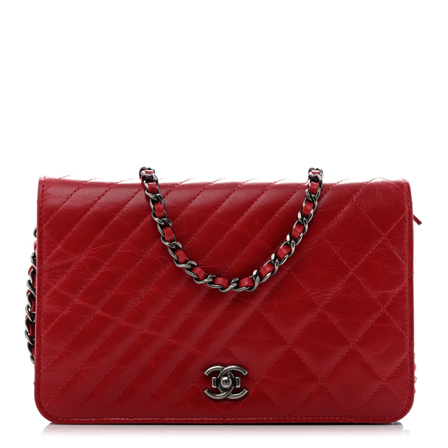 Chanel Glazed Calfskin Quilted Coco Boy Wallet On Chain WOC Red