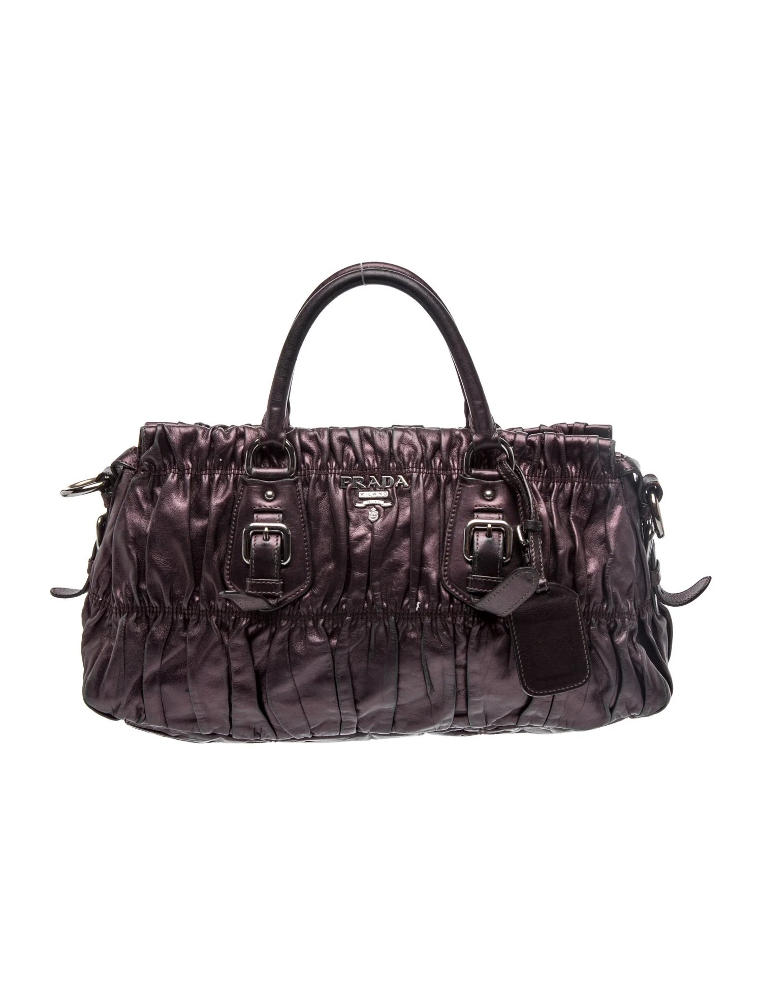Leather Metallic Nappa Leather Gaufre Handle Bag
