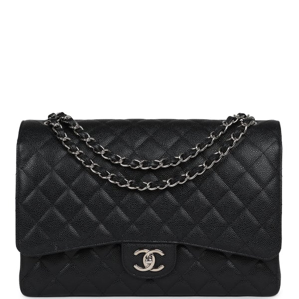 Chanel Maxi Classic Double Flap Bag Black Caviar Silver Hardware
