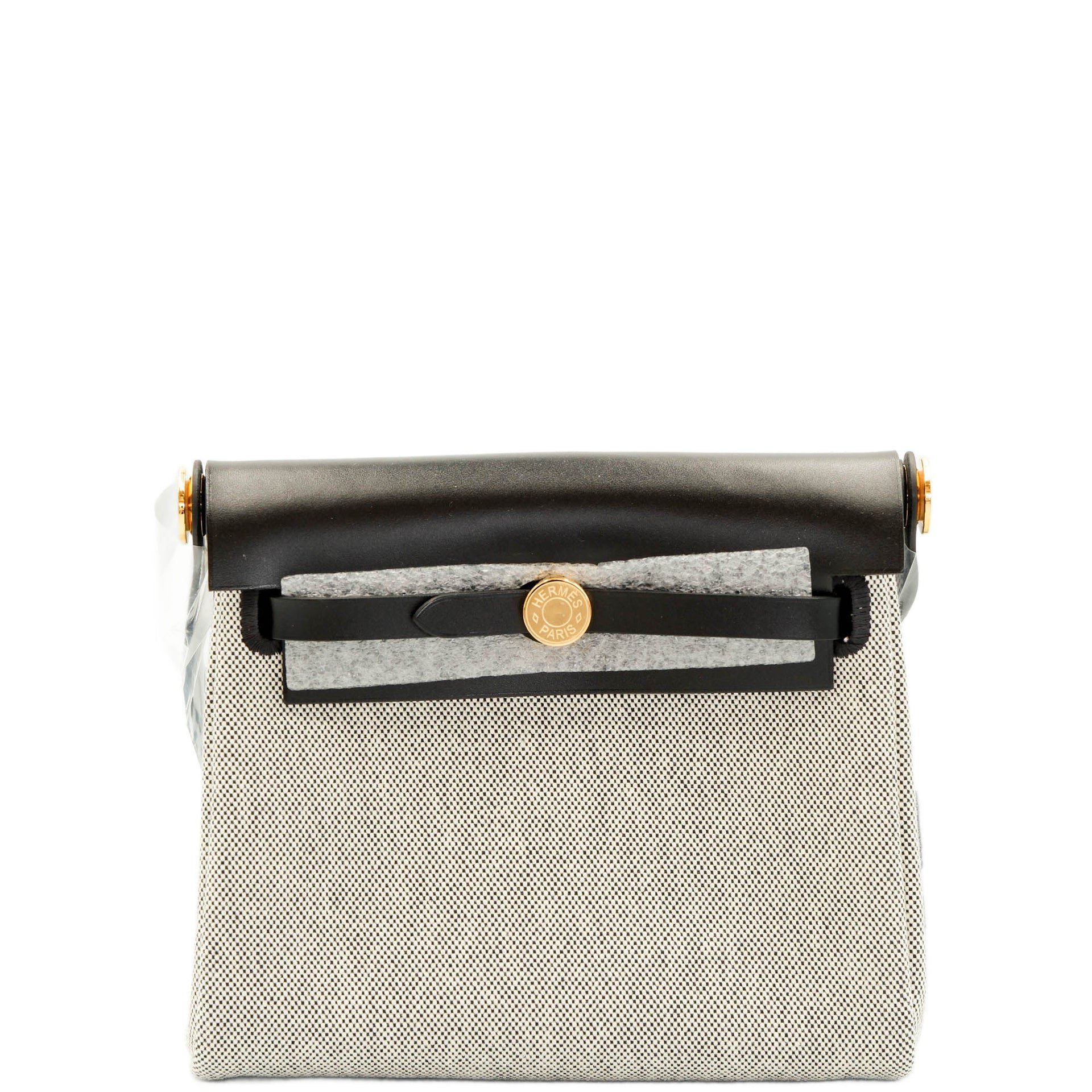 Hermes Hermès Herbag Zip 20 Mini Ecru-Noir and Noir H Canvas/Cowhide Gold Hardware