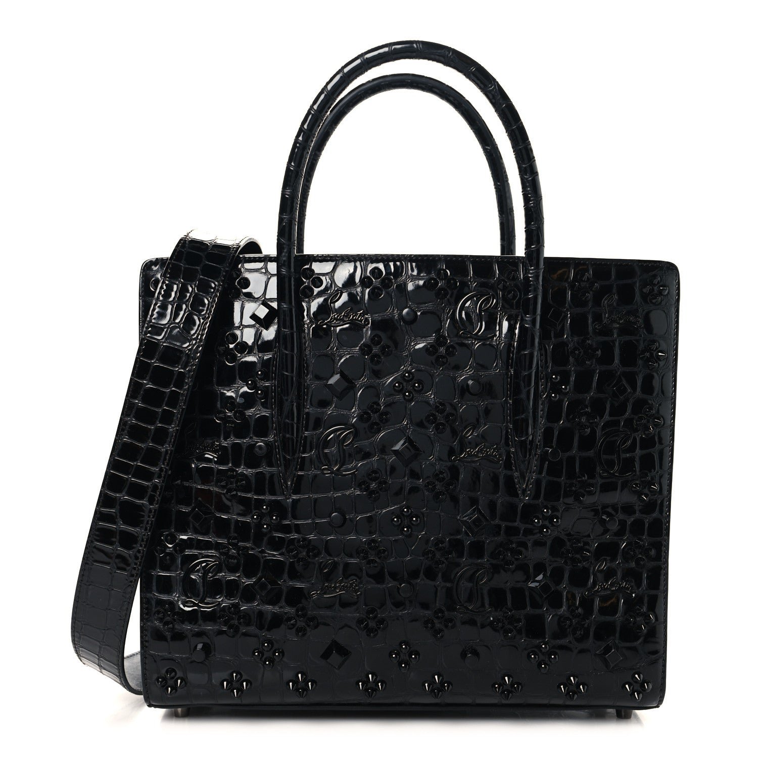 Christian Louboutin Christian Louboutin Calfskin Crocodile Embossed Studded Medium Paloma S Black