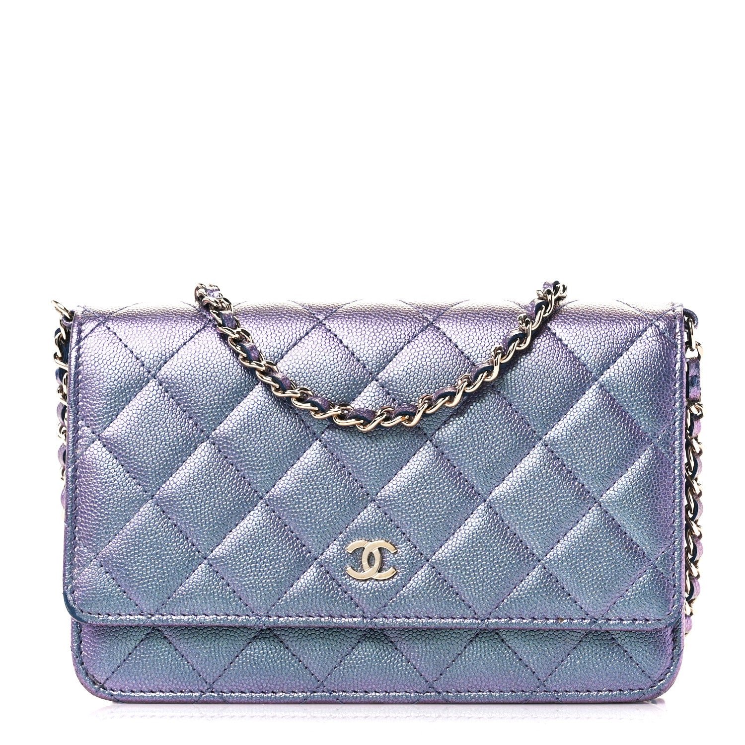 Chanel Iridescent Caviar Quilted Wallet on Chain WOC Dark Blue