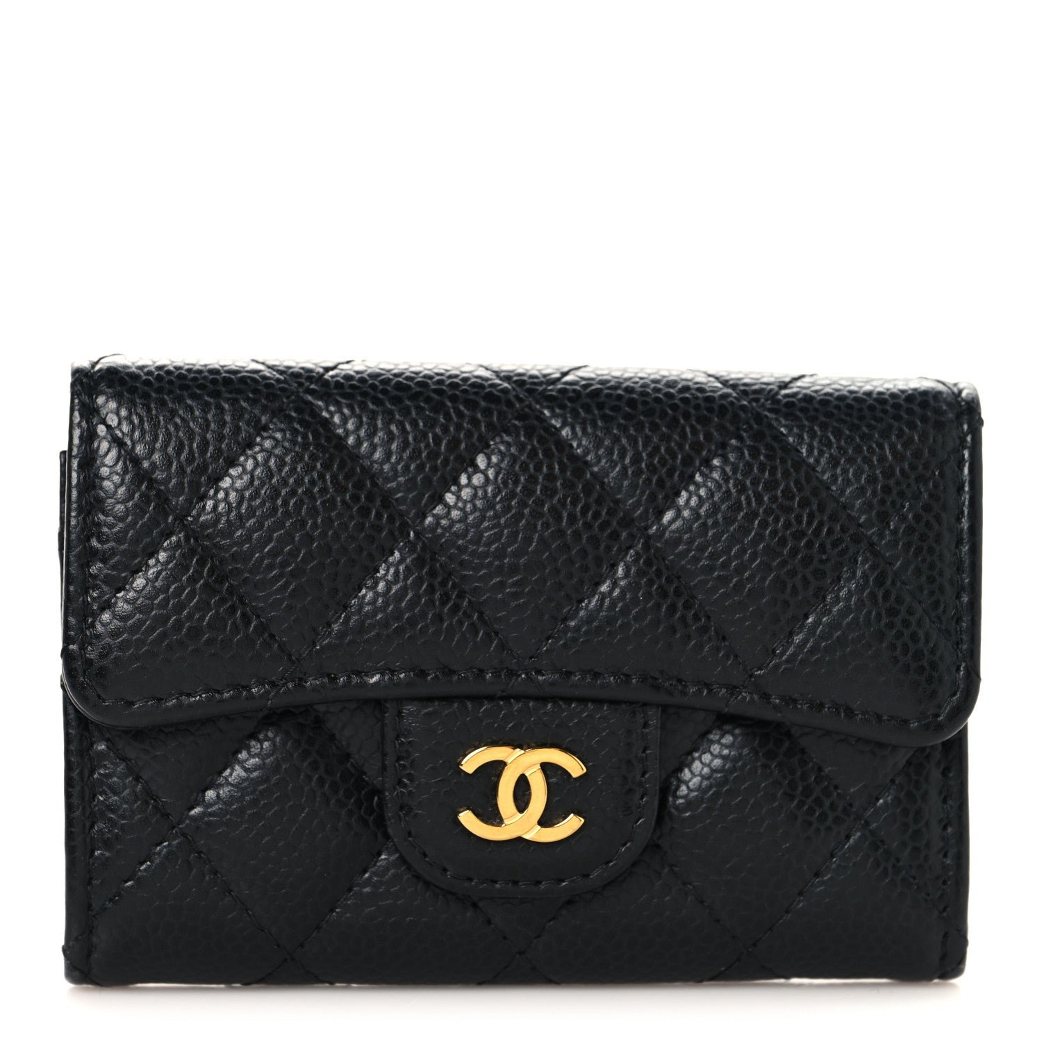 Chanel Caviar Quilted Flap Card Holder Wallet Black Black