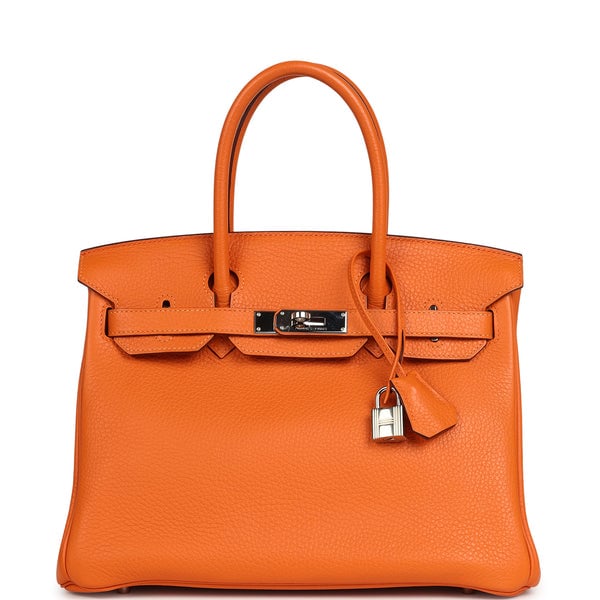 Pre-owned Hermes Birkin 30 Orange Clemence Palladium Hardware
