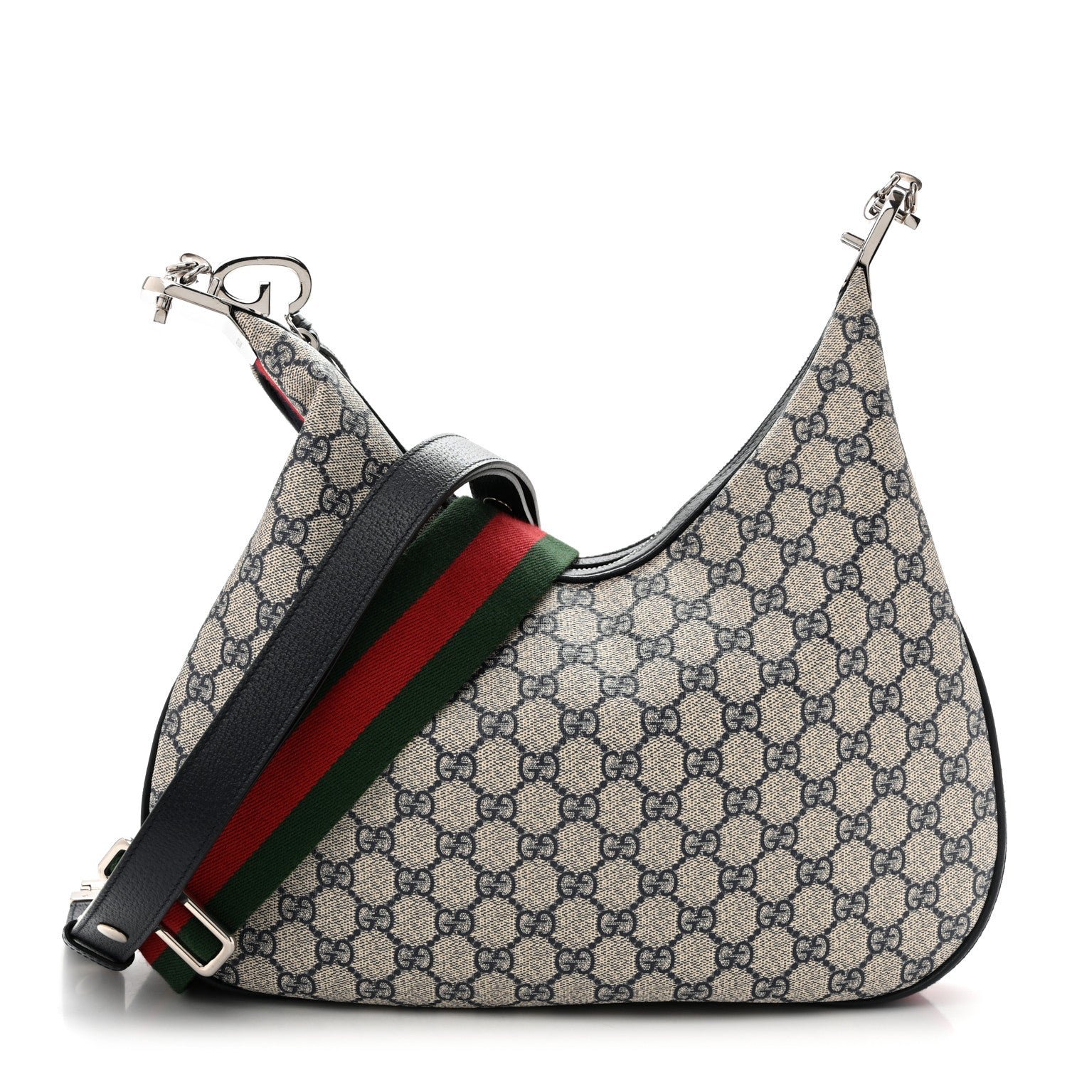 Gucci GG Supreme Monogram Textured Calfskin Web Large Attache Shoulder Bag Beige Blue