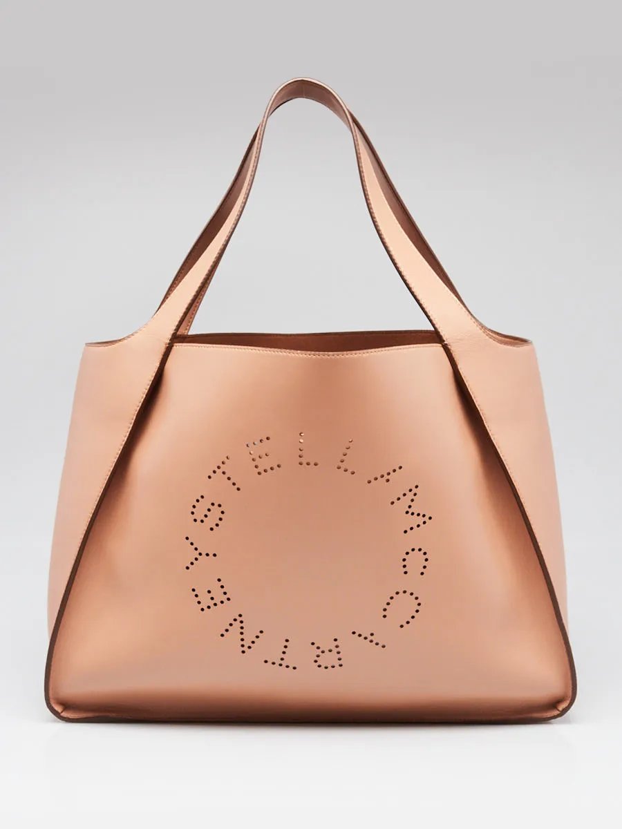 Stella McCartney Beige Faux Leather Perforated Logo Top Handle Tote Bag