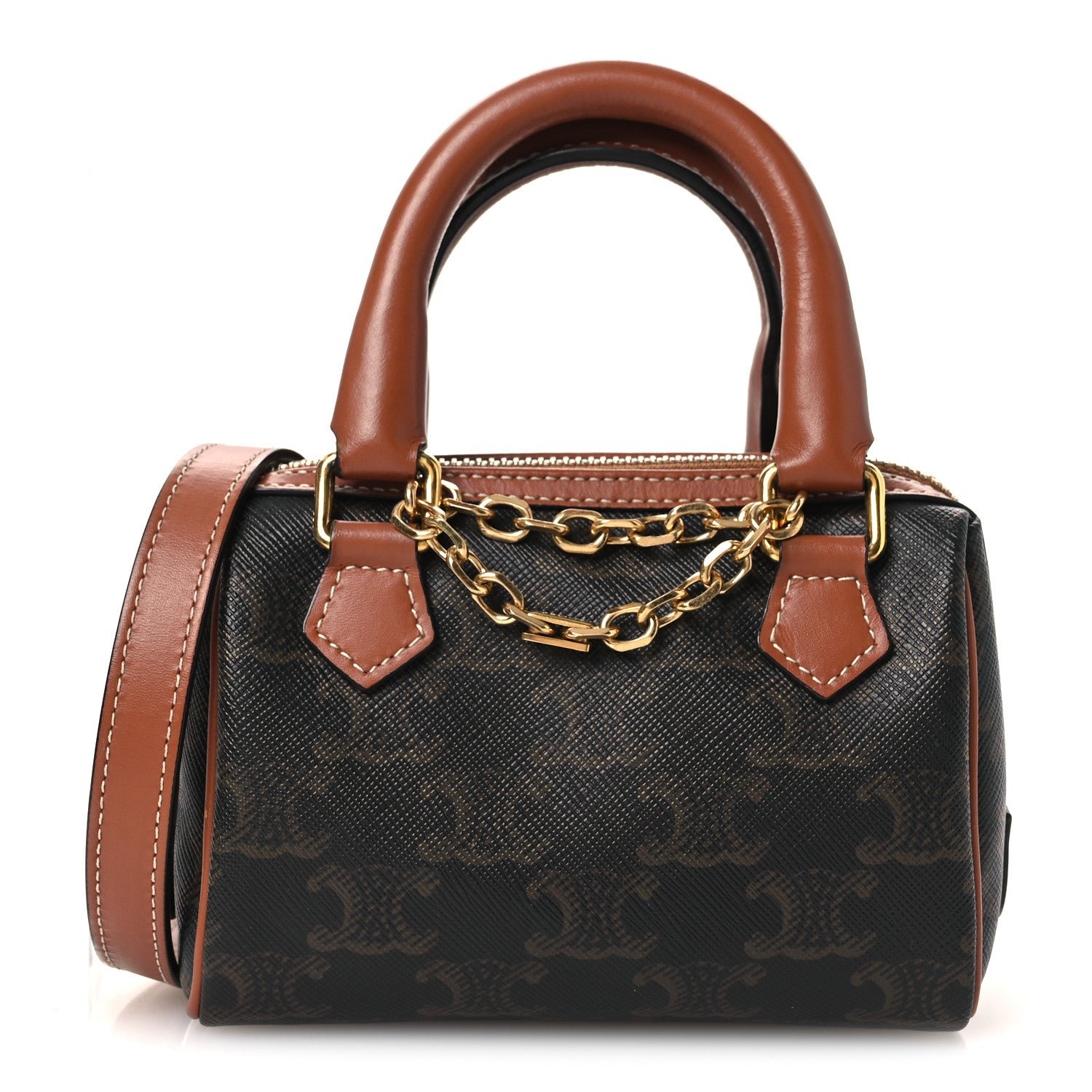 Celine Triomphe Canvas Calfskin Mini Boston Bag Tan