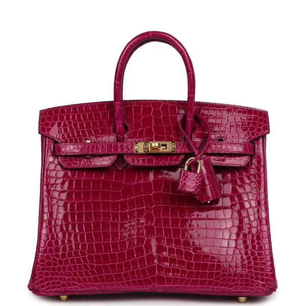 Hermes Birkin 25 Rose Sheherazade Shiny Porosus Crocodile Gold Hardware