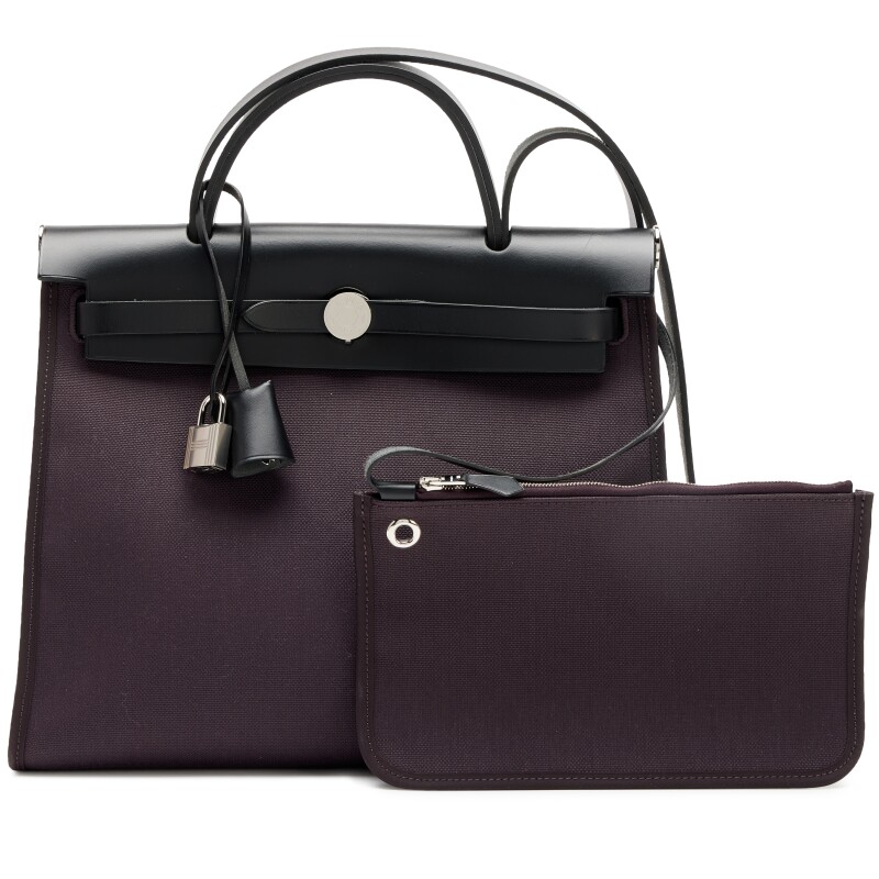 Hermes Prunoir Toile Black Vache Hunter Herbag Zip 31 PM Palladium Hardware, 2019