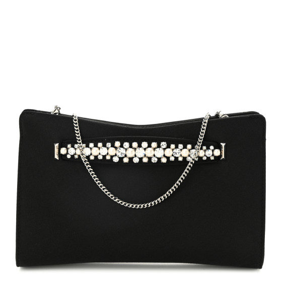 Jimmy Choo Satin Crystal Pearl Venus Clutch Black