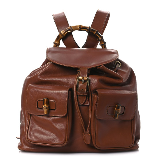Gucci Calfskin Bamboo Backpack Brown