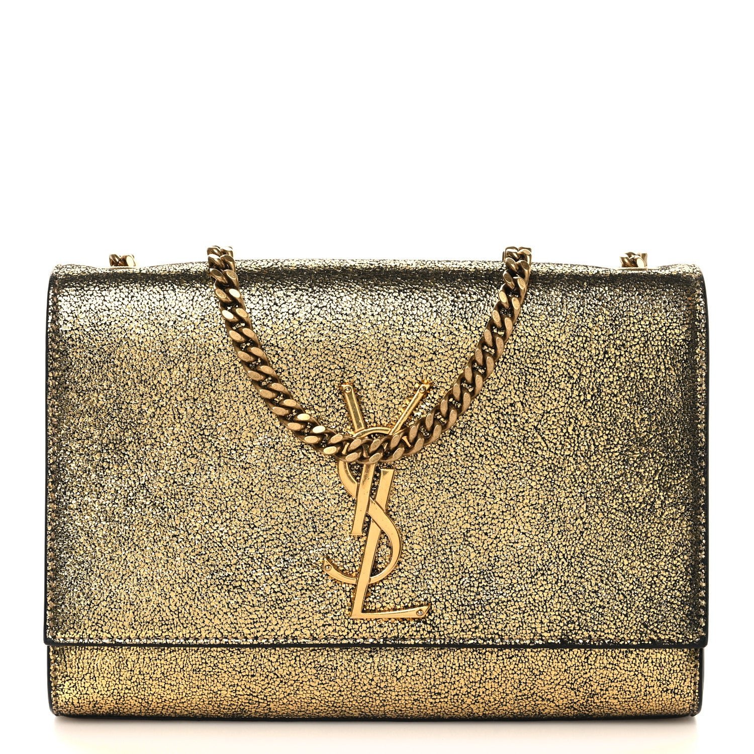 Saint Laurent Metallic Calfskin Small Classic Monogram Kate Tassel Satchel Gold