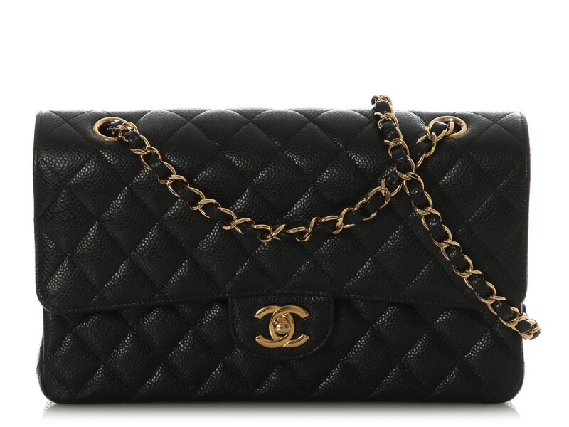 Black Quilted Caviar Medium Classic Double Flap Bag Gold Hardware, 2020s