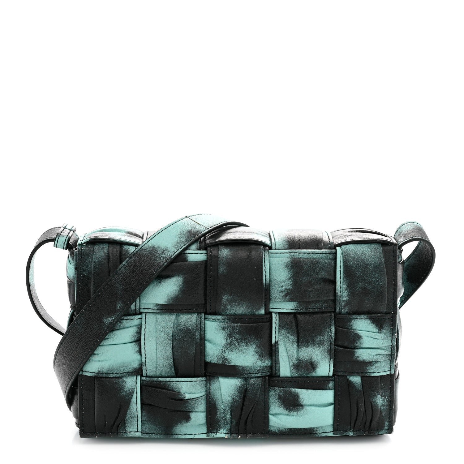 Bottega Veneta Foulard Tie Dye Maxi Intrecciato Padded Cassette Crossbody Bag Celadon Inkwell