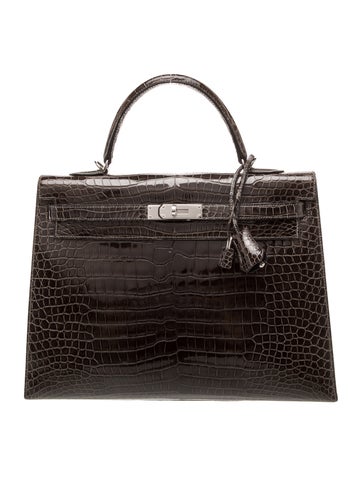 Hermes Shiny Porosus Crocodile Kelly II Sellier 35