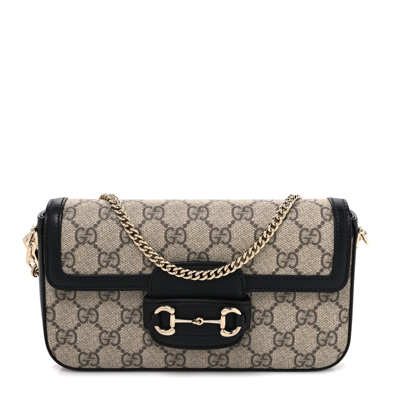 Gucci GG Supreme Monogram Azalea Calfskin Horsebit 1955 Mini Bag Beige Black