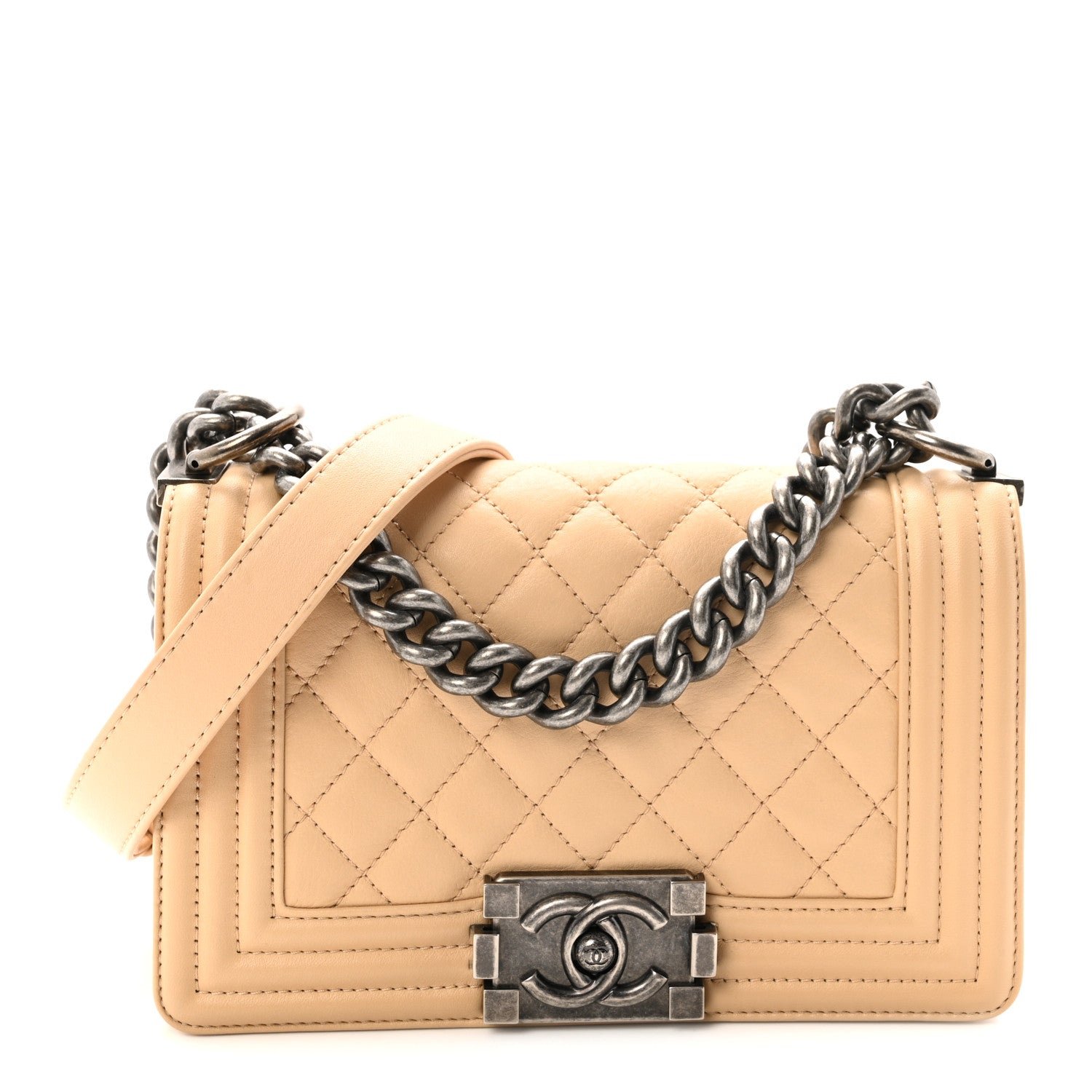 Chanel Lambskin Quilted Small Boy Flap Beige