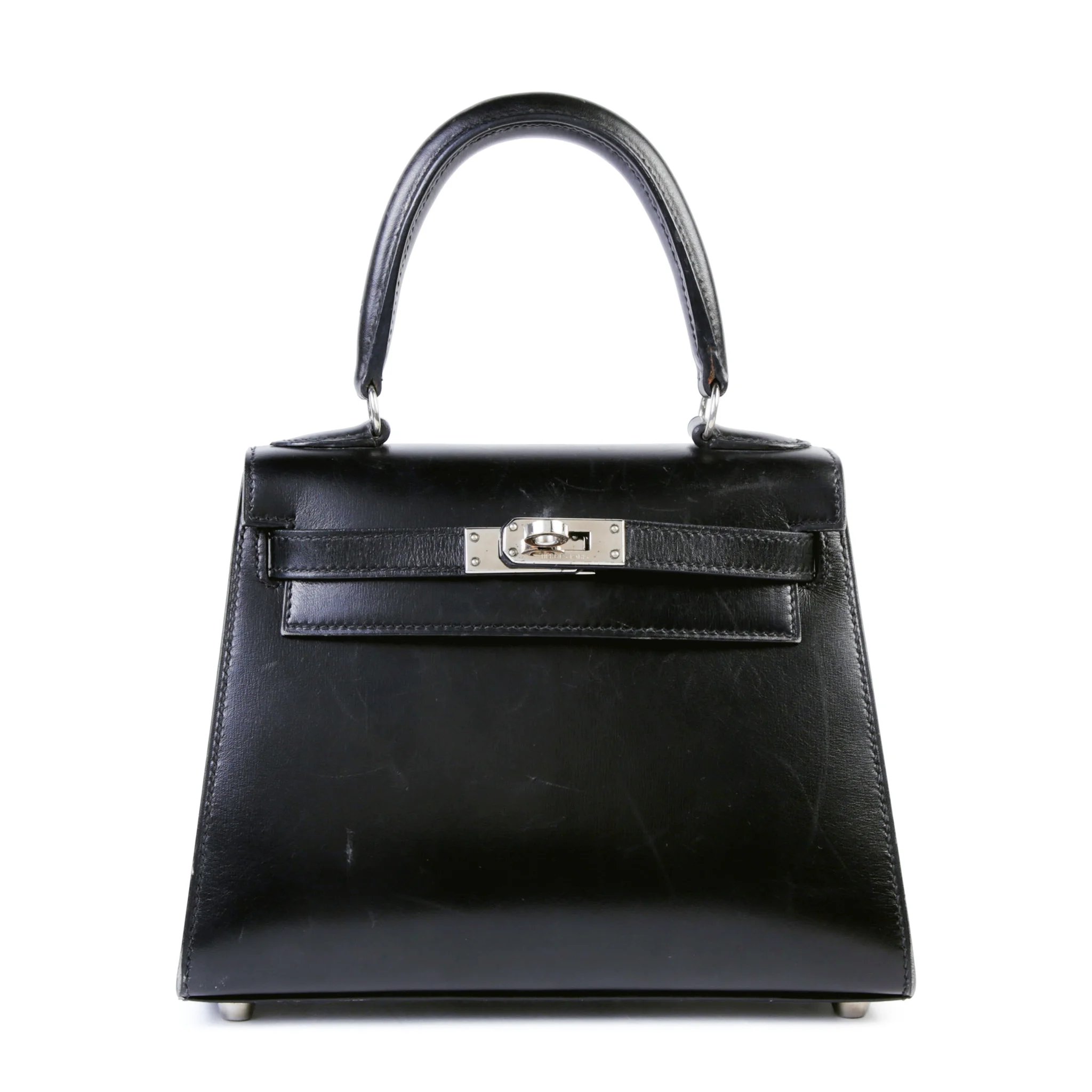 Good ( Rank AB) HERMÈS Vintage Mini Kelly 20 Noir (89) Box-calf Palladium hardware Square C (1999)