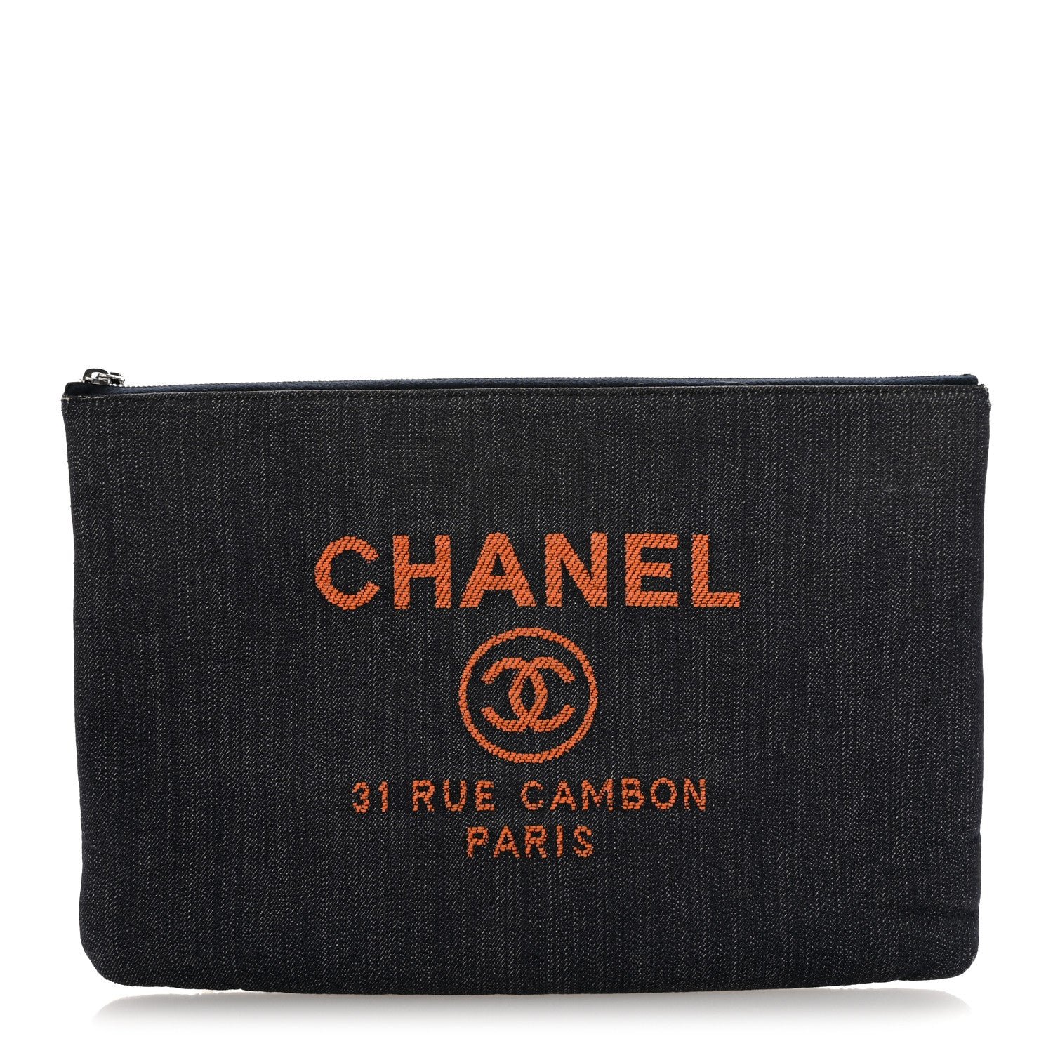 Chanel Denim Large Deauville Pouch Clutch Blue Orange