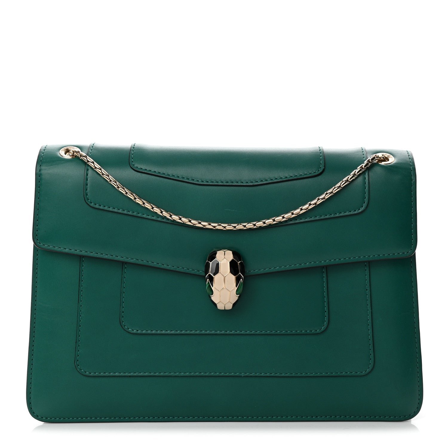 Bulgari Calfskin Serpenti Forever Snake Strap Crossbody Bag Emerald Green