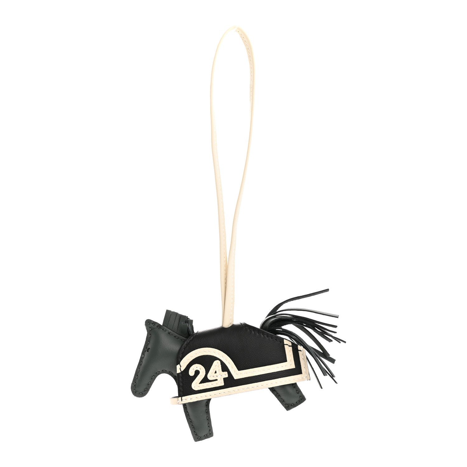 Hermes Hermes Milo Lambskin Grigri Rodeo Robeo 24 Bag Charm PM Vert Mangrove Black Craie